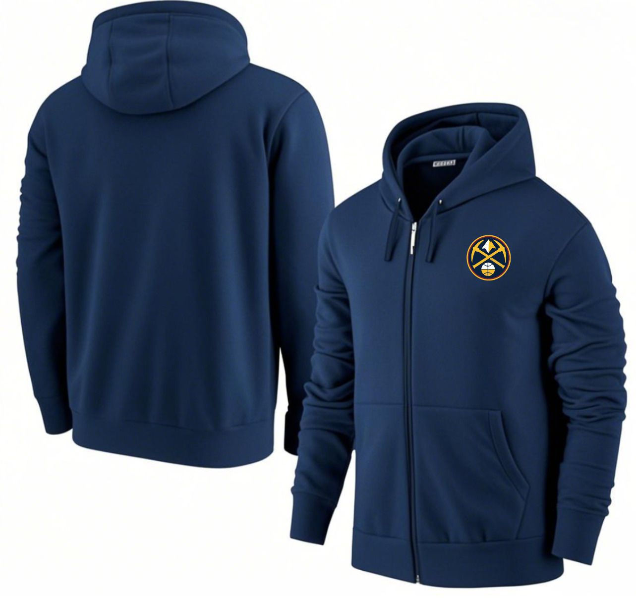 Men Denver Nuggets Dark Blue Zipper hoodie 2025 NBA Jersey style 1